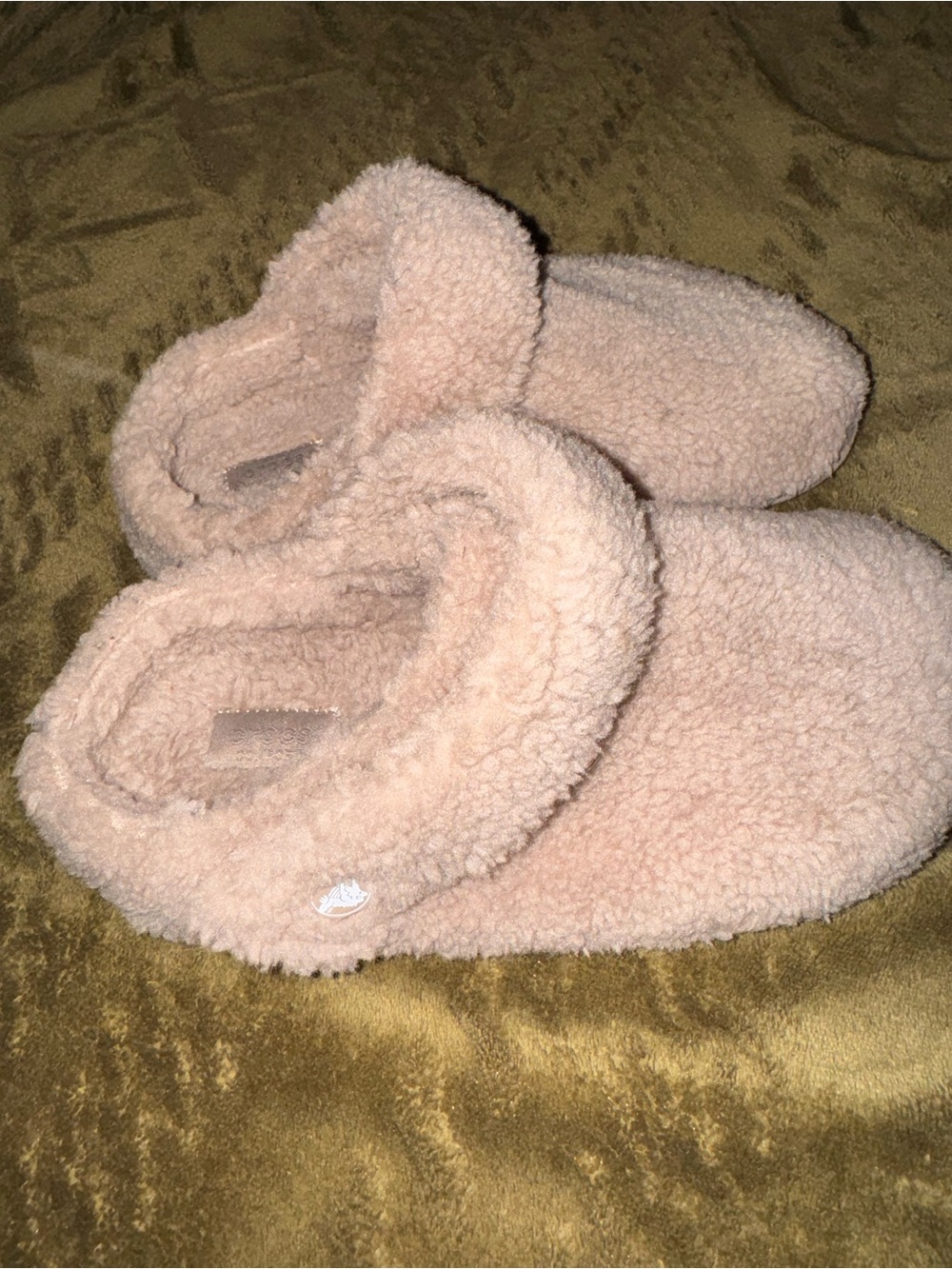 CROCS Women's Fuzzy Slide Slippers in Light Blush